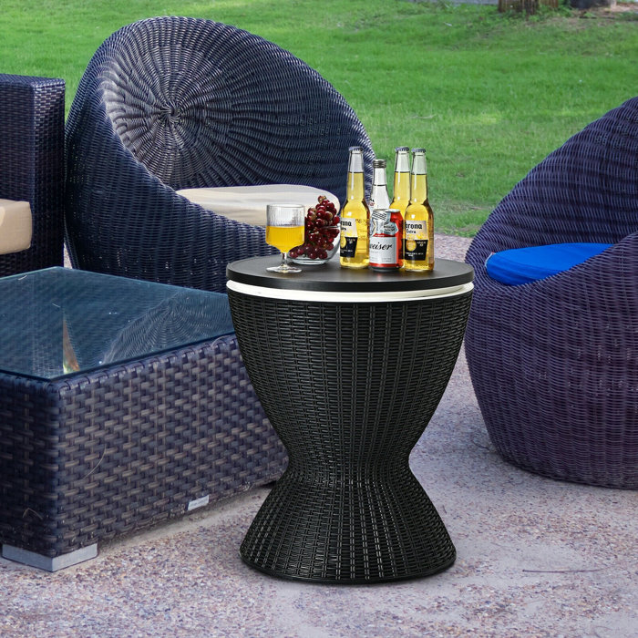 Light chaser 3 In 1 8 Gallon Patio Rattan Cooler Bar Table With Adjust